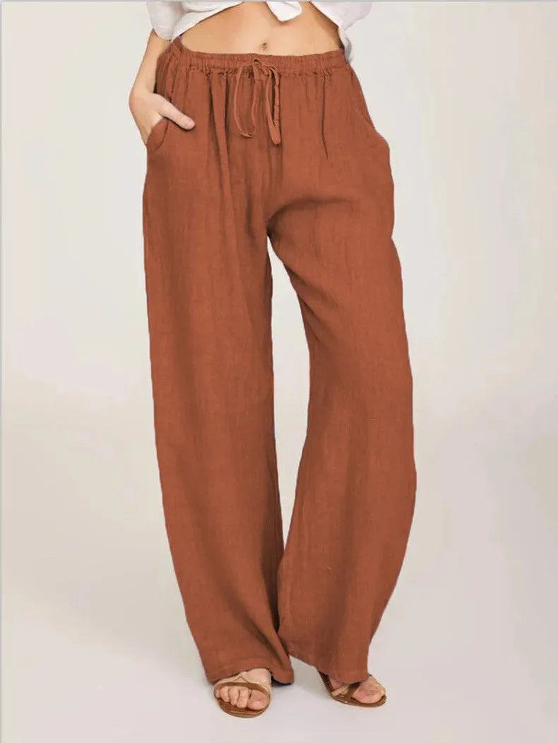 Women's Cotton Linen Straight Pants — Pockets