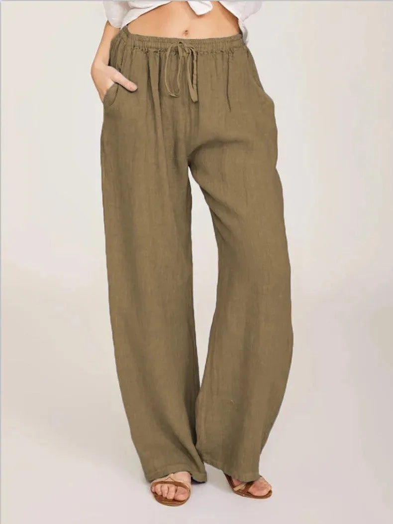 Women's Cotton Linen Straight Pants — Pockets