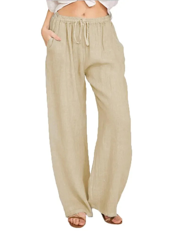 Women's Cotton Linen Straight Pants — Pockets