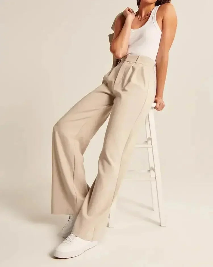 Women's Tailored Wide Leg Trousers — Button Front
