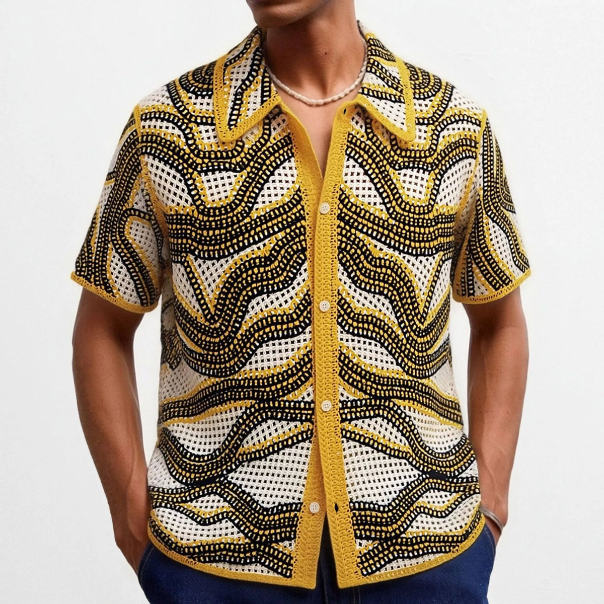Men's Crochet Knit Polo — Retro Patterns