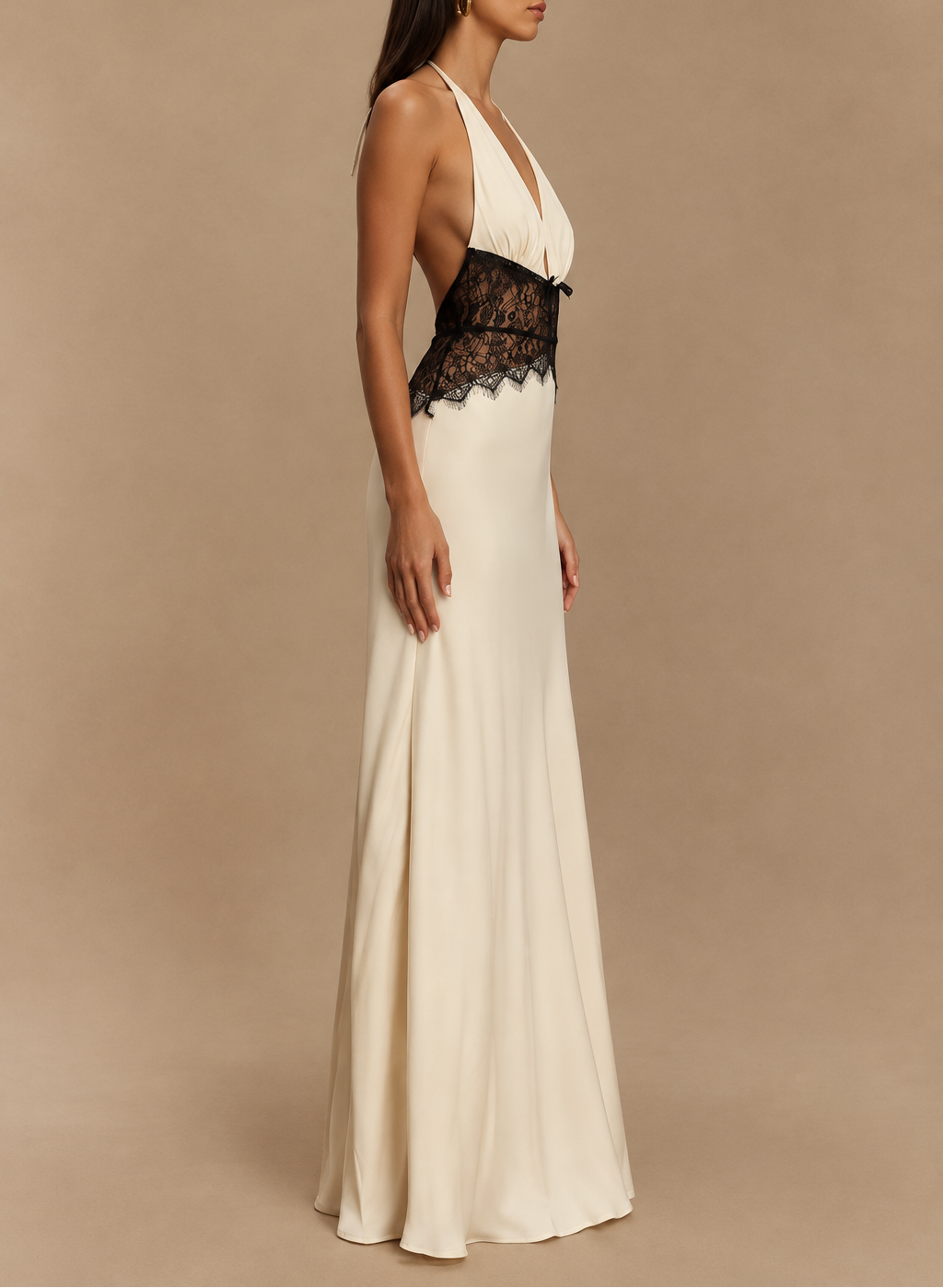 Women's Lace Halter Maxi Dress — Open Back