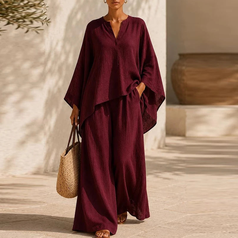 Women's Long Sleeve Shirt & Loose Pant Set
