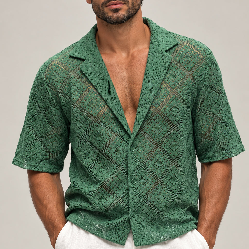 Men's Argyle Open-Knit Shirt — Short Sleeve