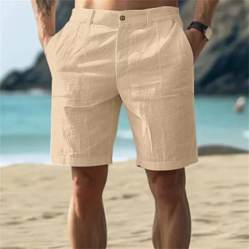 Men's Linen Shorts — Zip & Button