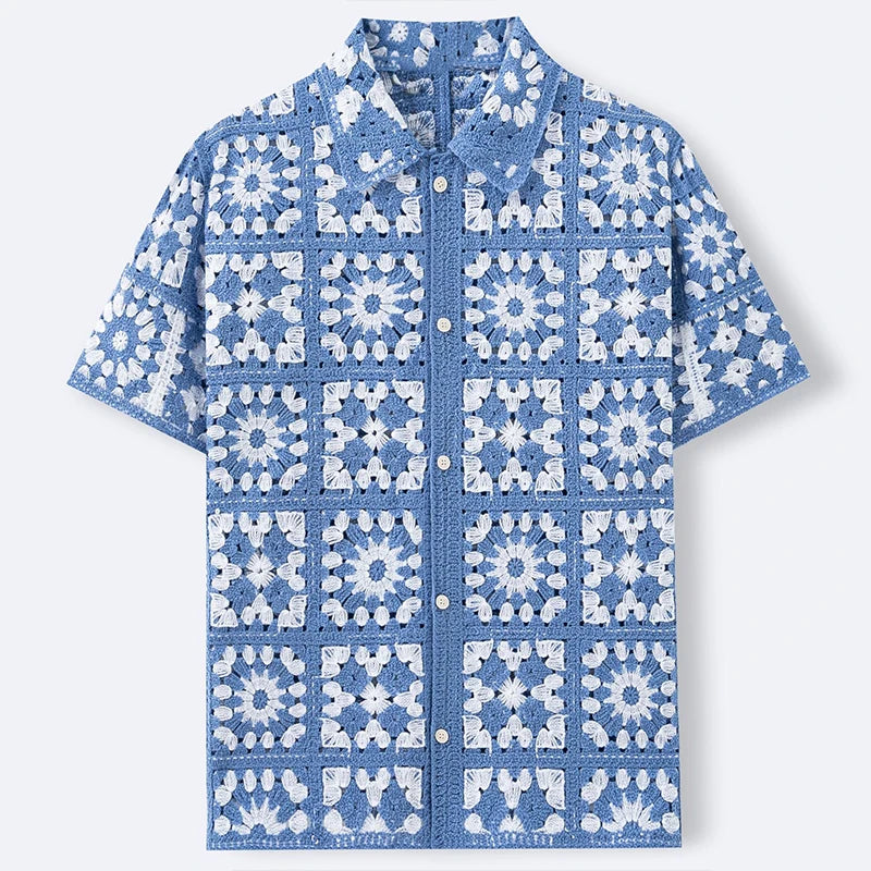 Men's Granny Square Crochet Shirt — Cuban Collar