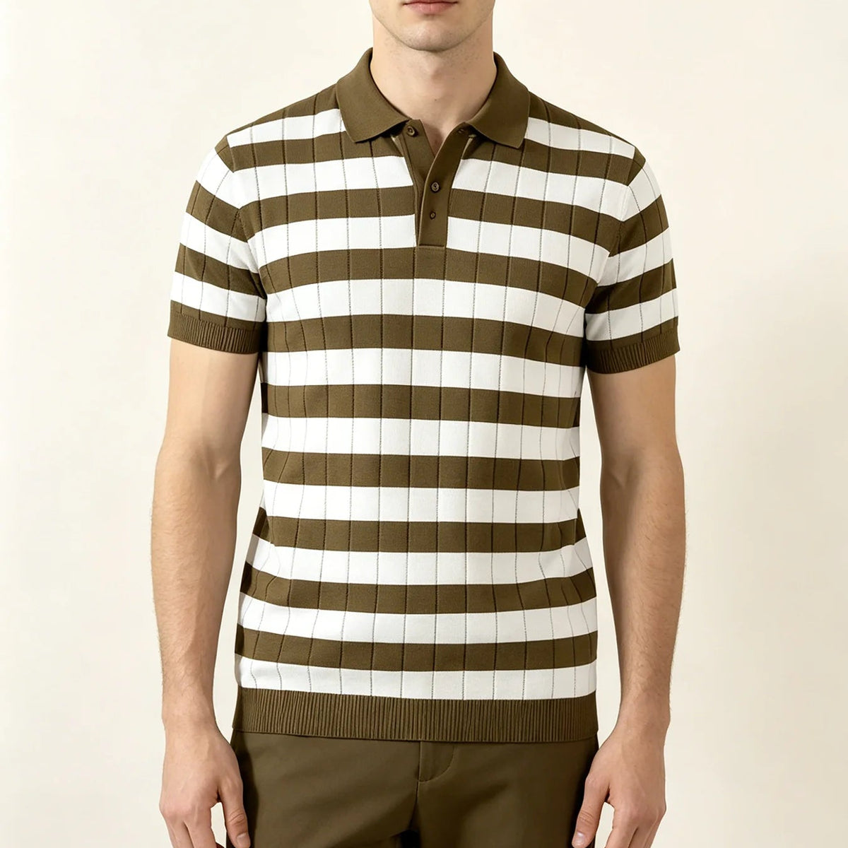 Men's Brown Striped Knitted Polo