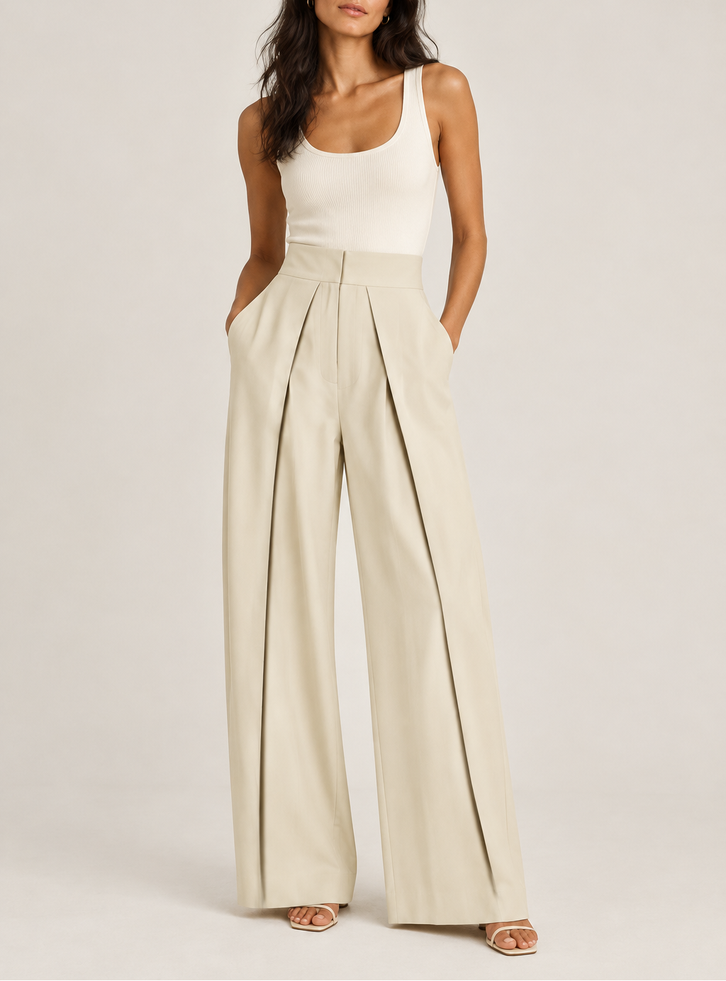 Women's Pleated Wide Leg Trousers — High Waist