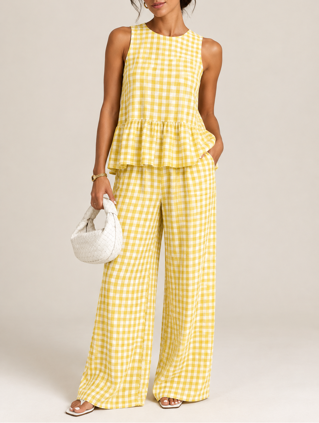 Women's Gingham Tank & Wide Leg Pant Set
