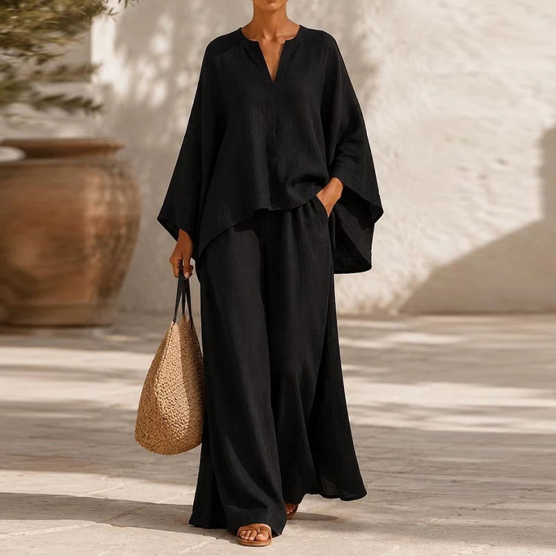 Women's Long Sleeve Shirt & Loose Pant Set