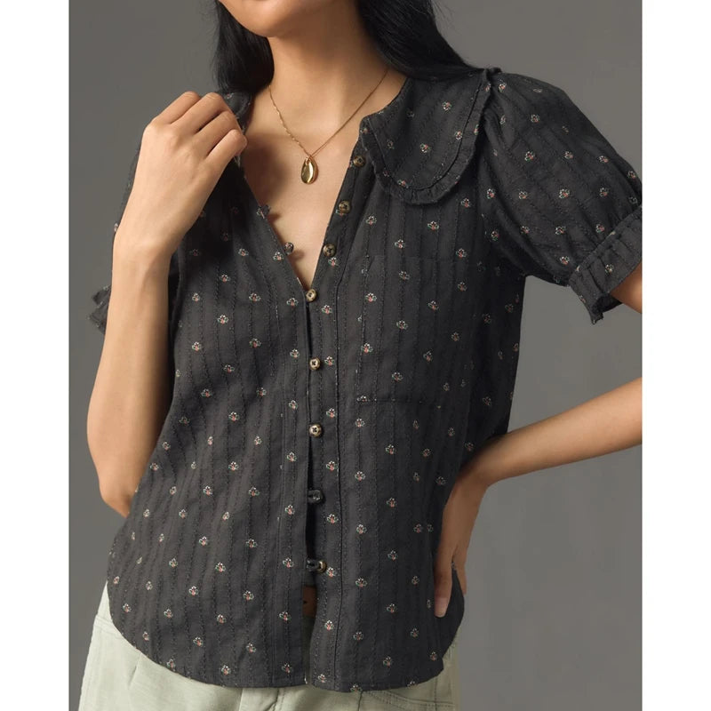 Women's Puff Sleeve Blouse — Peter Pan Collar