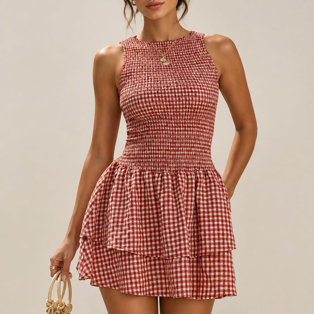 Women's Gingham Tiered Mini Party Dress