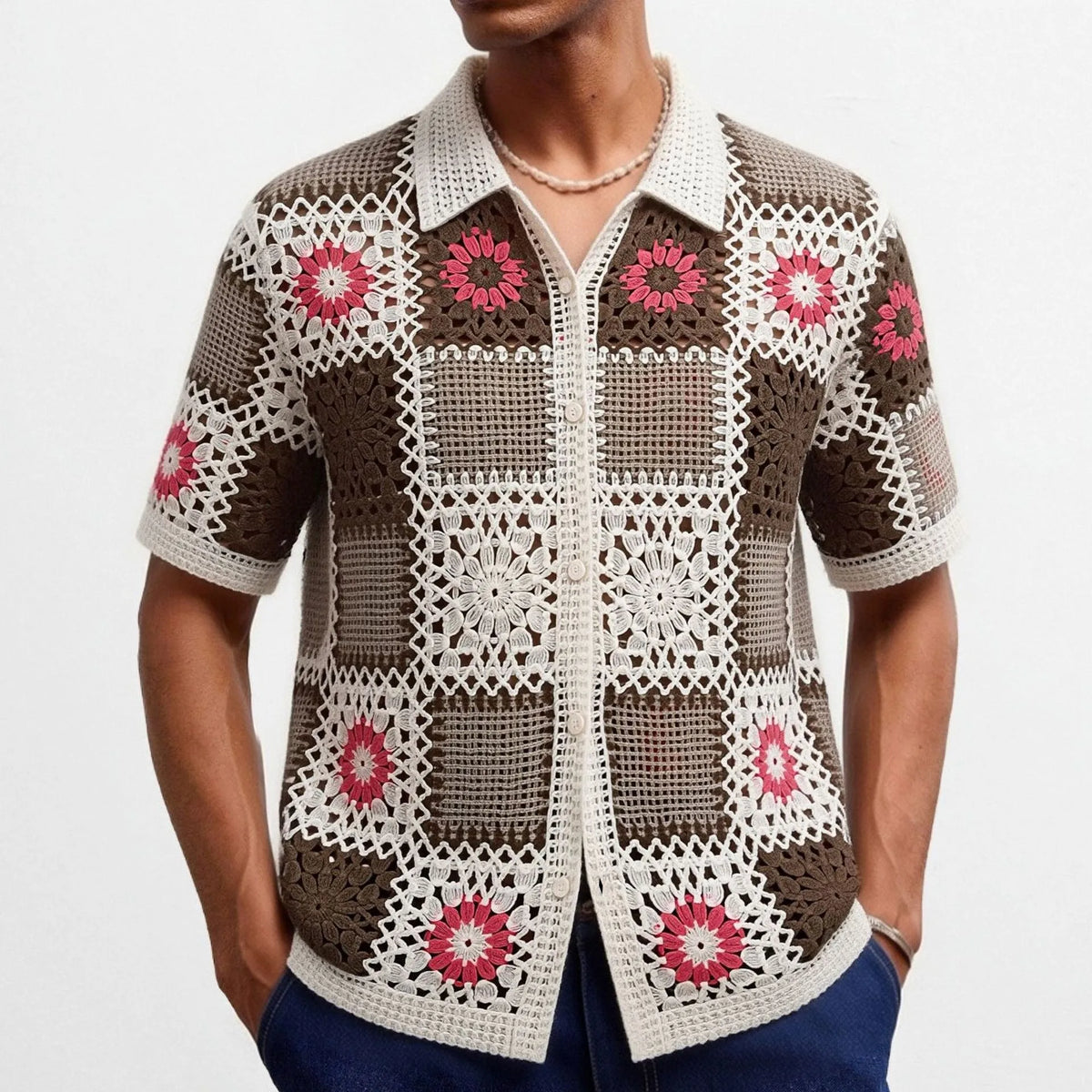 Men's Crochet Knit Polo — Retro Patterns