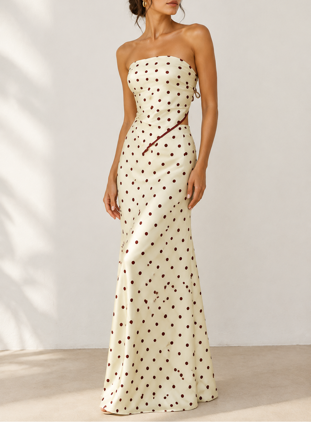Women's Satin Polka Dot Tube Top & Maxi Skirt Set
