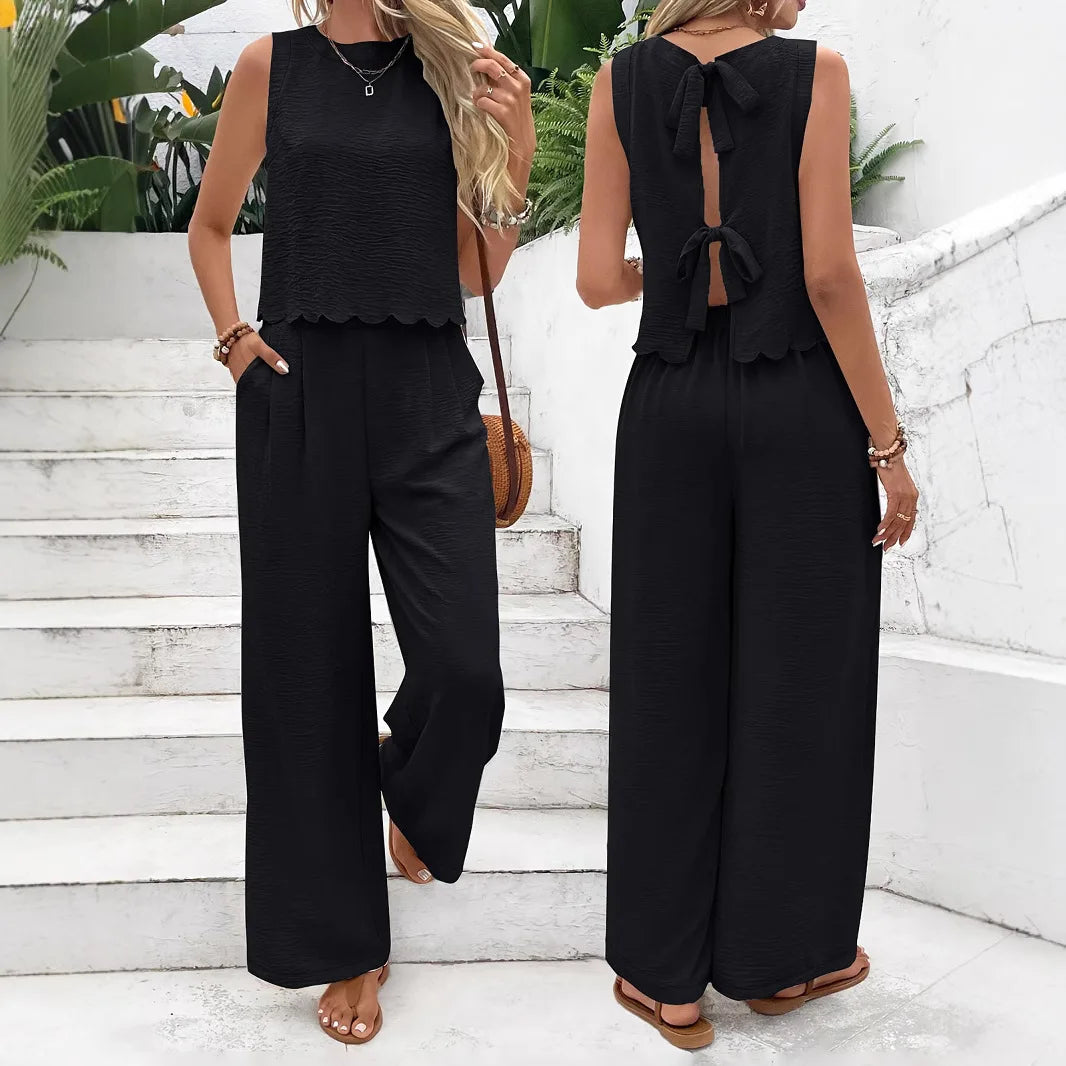 Women's Lace-Up Tank & Wide Leg Pant Set — Two-Piece