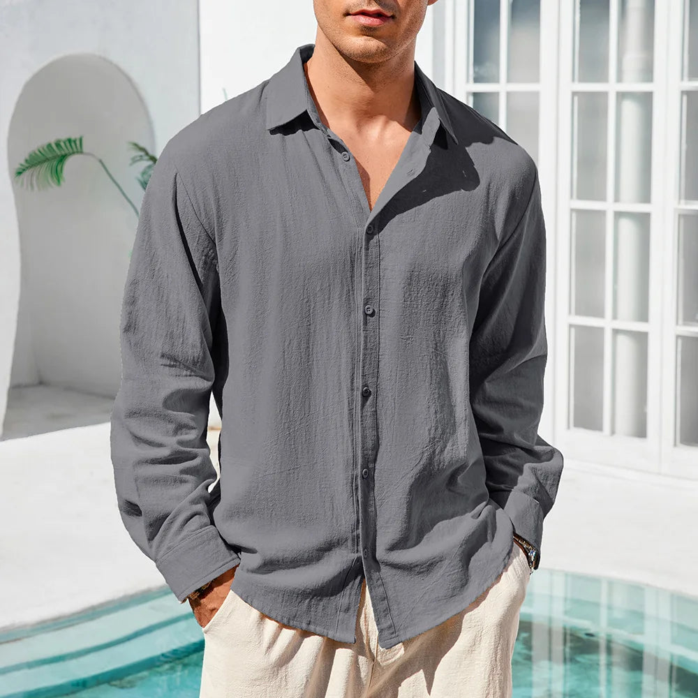 Men's Cotton Linen Shirt — Lapel Collar
