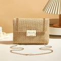 Women's Handwoven Straw Shoulder Bag — Lock Closure