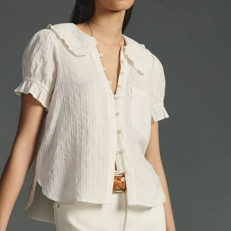 Women's Puff Sleeve Blouse — Peter Pan Collar