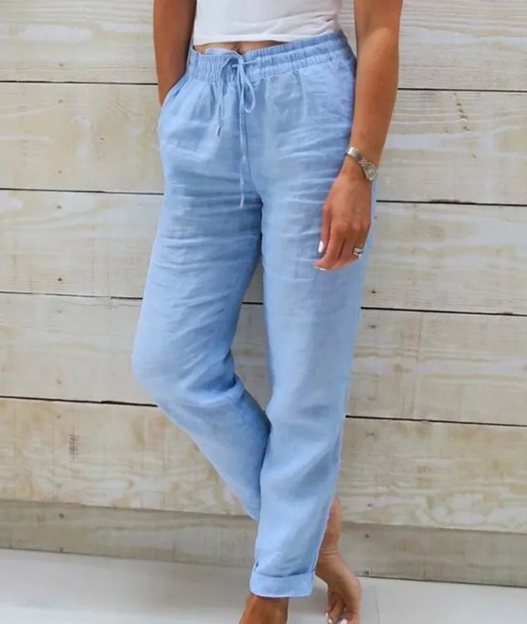 Women's Cotton Linen Pencil Pants — High Waist