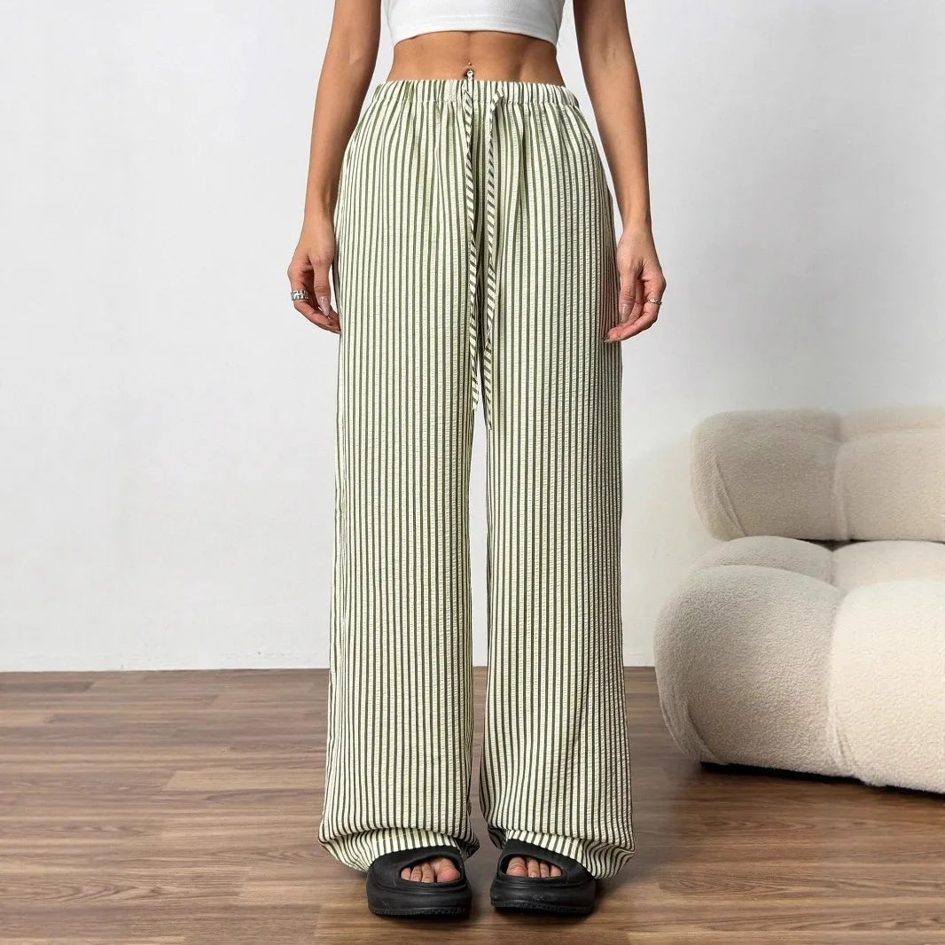 Women's Striped Drawstring Pants — Wide Leg