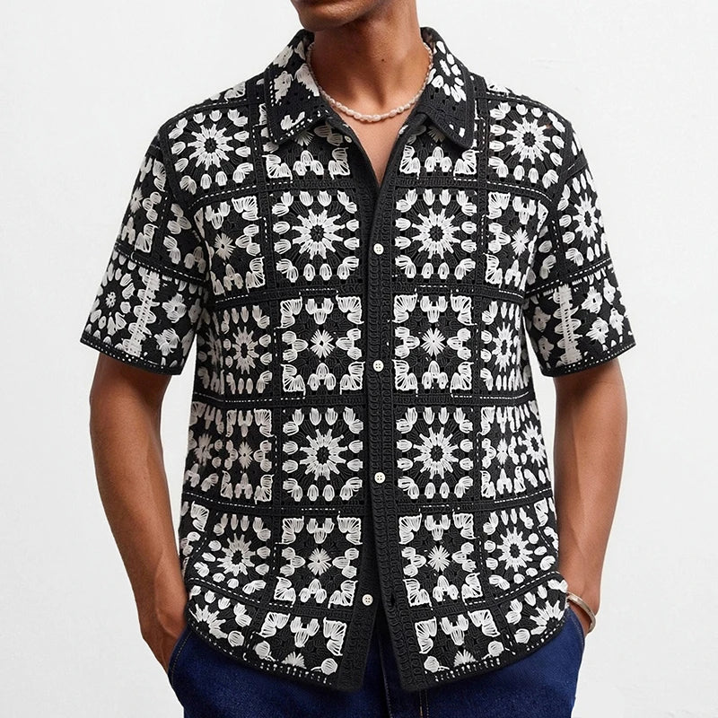 Men's Granny Square Crochet Shirt — Cuban Collar