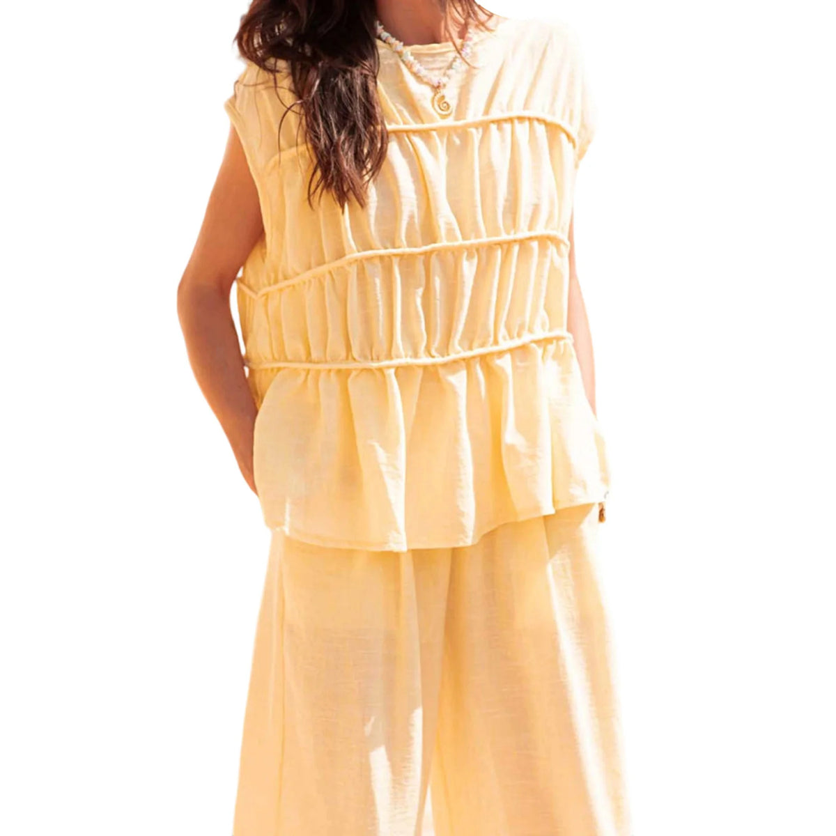 Women's Smocked Ruched Top — Cap Sleeve