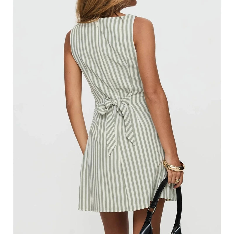 Women's Striped Mini Dress — Belted Boat Neck