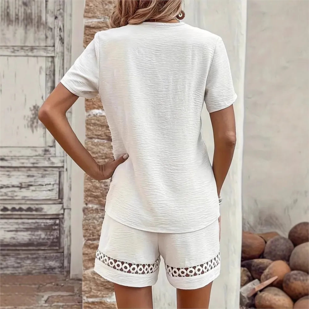 Women's Lace Trim Top & Shorts Set — Two-Piece
