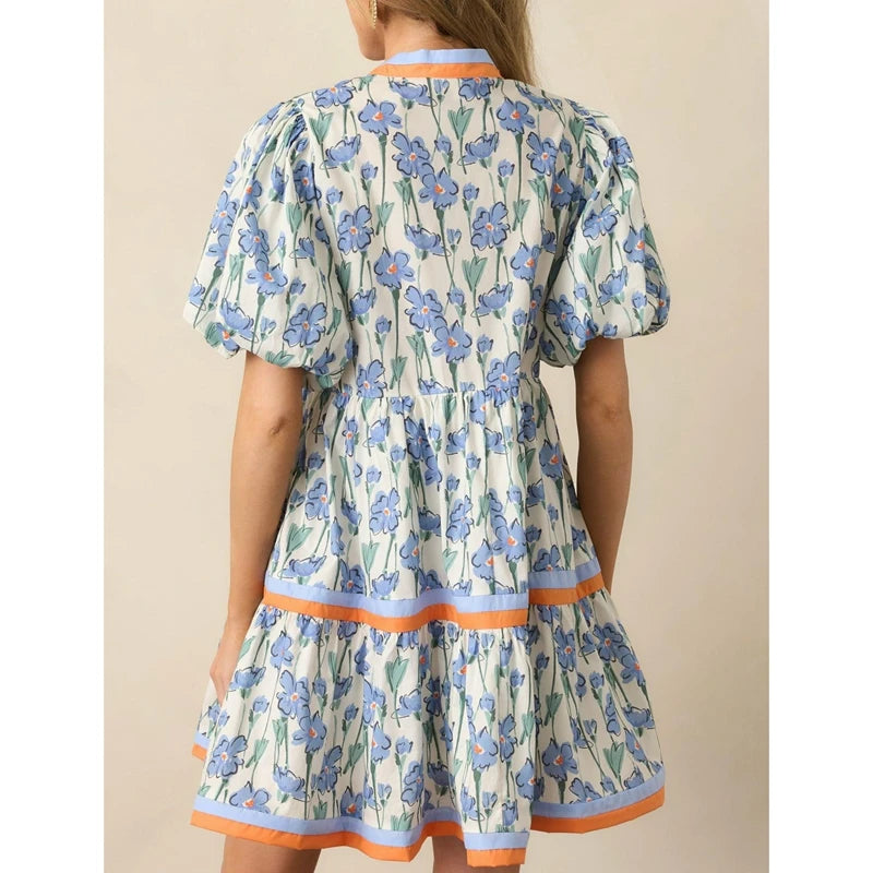 Women's Striped Babydoll Mini Dress — Puff Sleeve