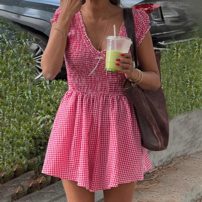 Women's Gingham Smocked Playsuit — Wide Leg Shorts