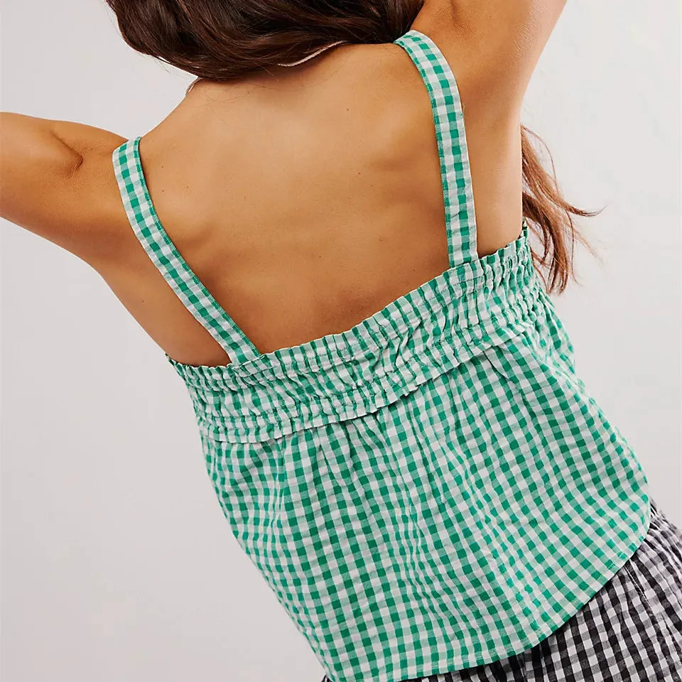 Women's Plaid Smocked Cami Top — Tie Front