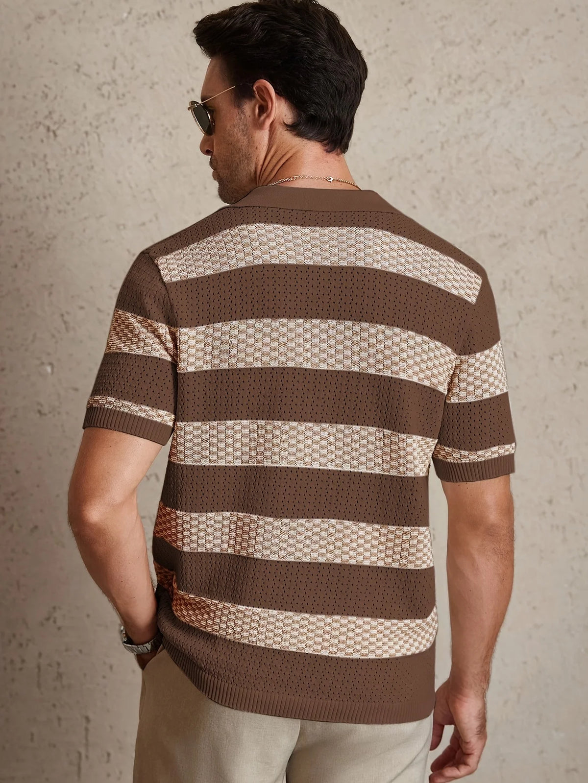 Men's Striped Knit Polo — Contrast Collar