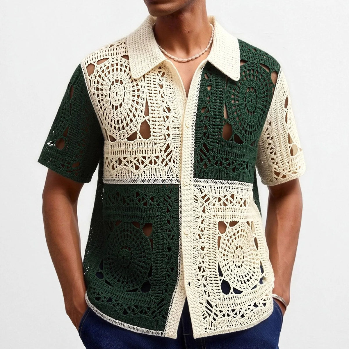 Men's Crochet Knit Polo — Retro Patterns