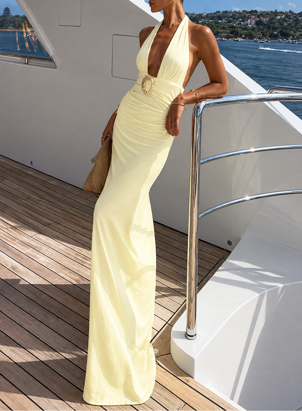 Women's Halter Maxi Dress — Ring Detail & Open Back
