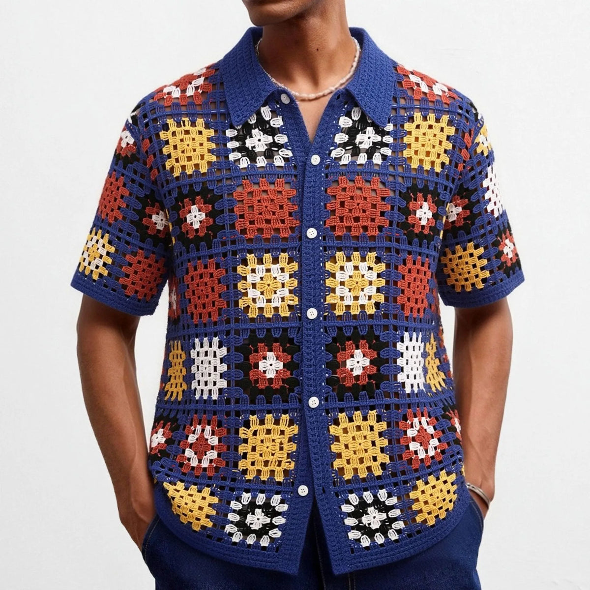 Men's Crochet Knit Polo — Retro Patterns