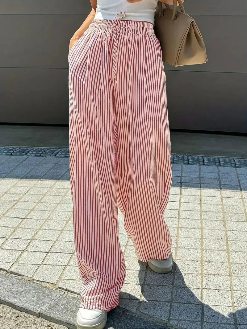 Women's Striped Straight Leg Trousers — High Waist