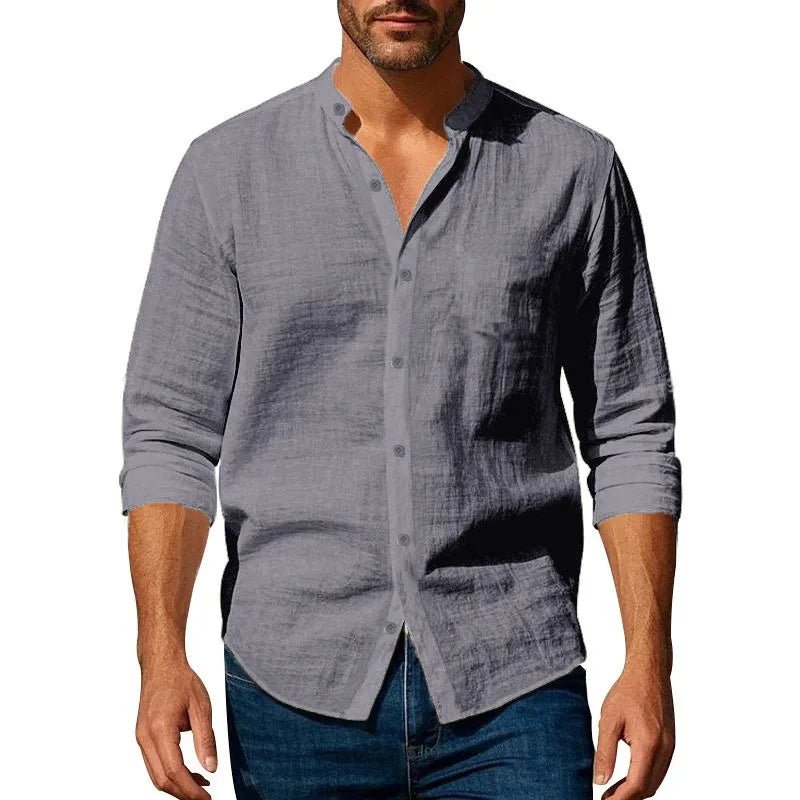 Men's Cotton Linen Henley Shirt — Long Sleeve