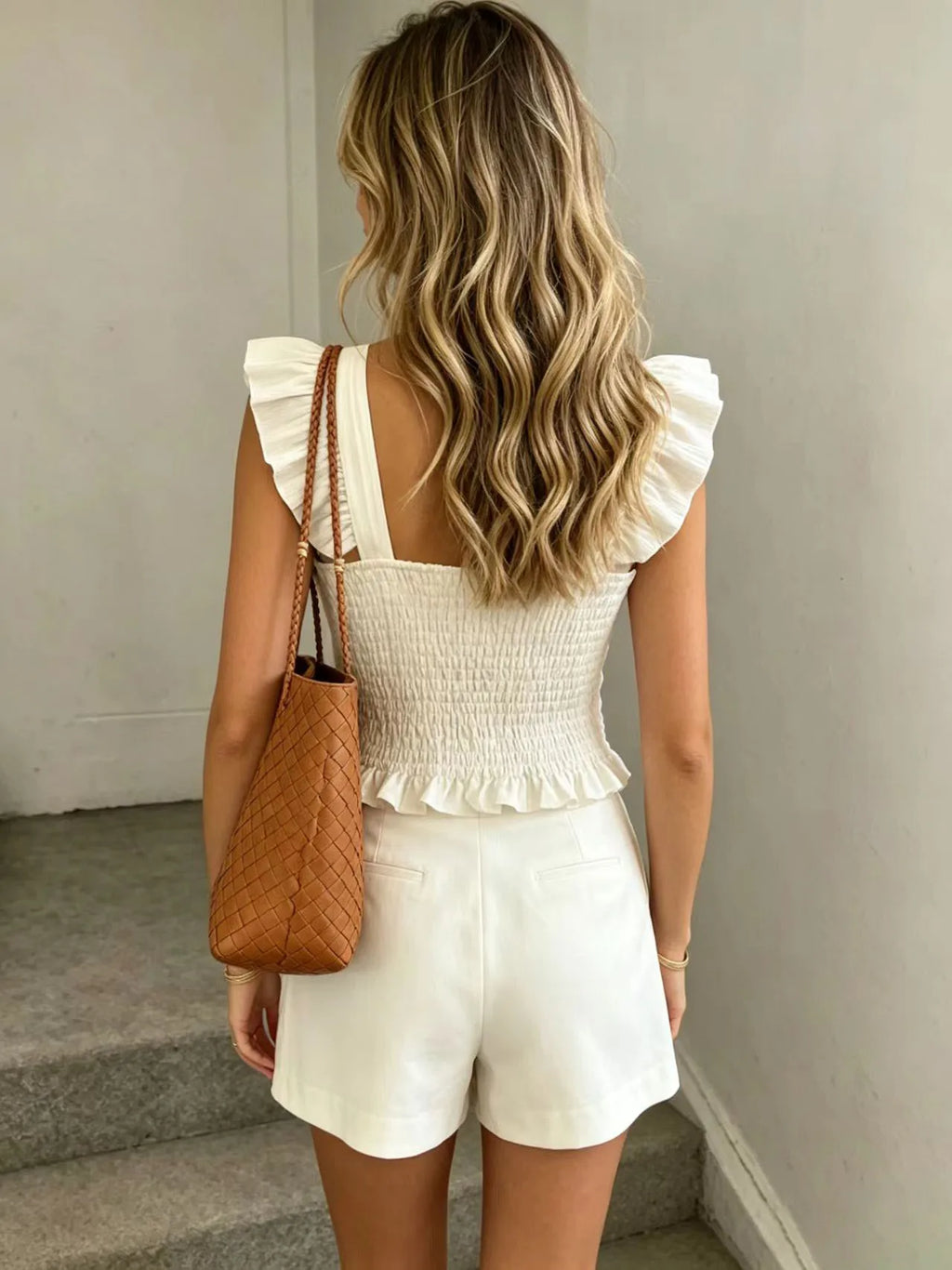 Women's Pleated Ruffle Cami Top — Square Neck