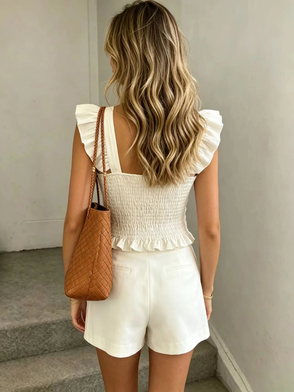 Women's Pleated Ruffle Cami Top — Square Neck