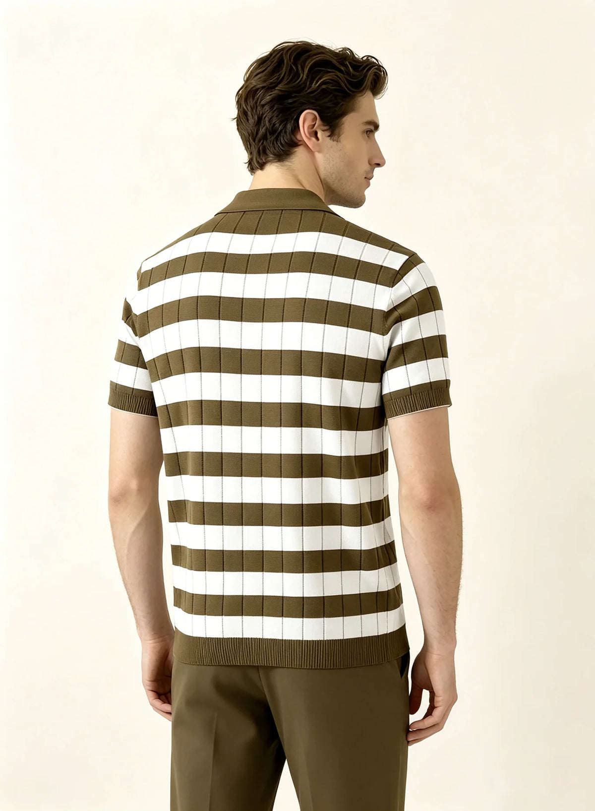 Men's Brown Striped Knitted Polo