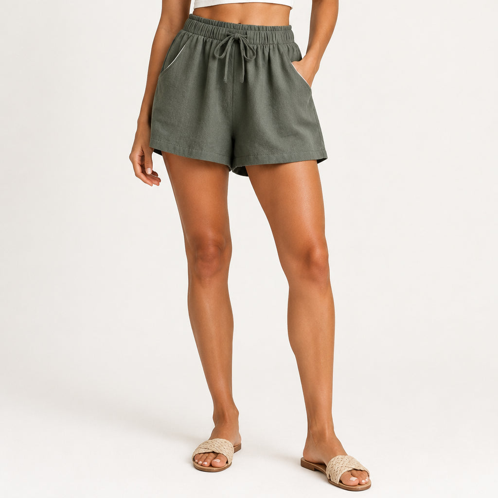 Women's High Waist Linen Shorts
