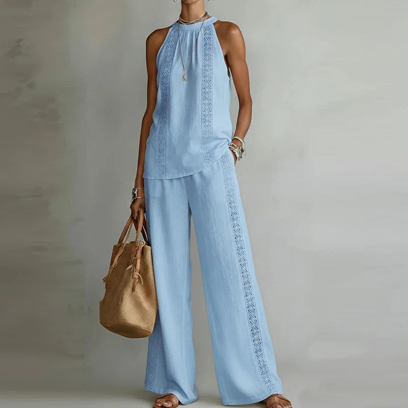 Women's Jacquard Vest & Wide Leg Pant Set