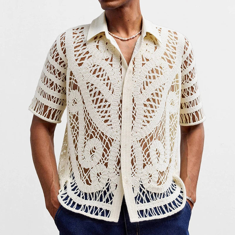 Men's Crochet Knit Polo — Retro Patterns