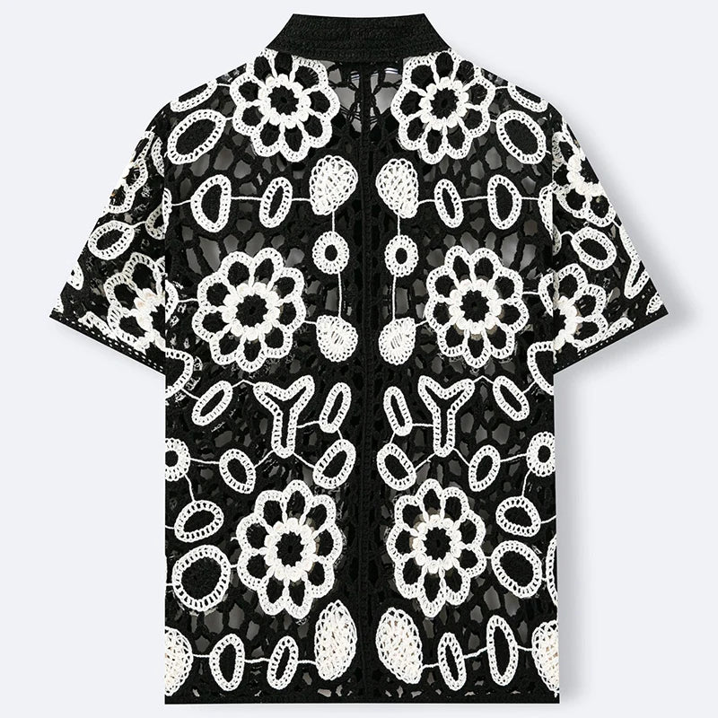 Men's Floral Crochet Lace Shirt — Short Sleeve