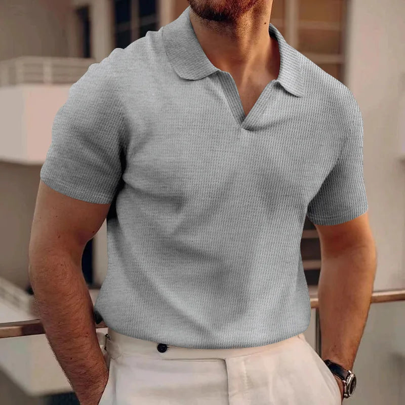 Men's Waffle Knit Polo — V-Collar