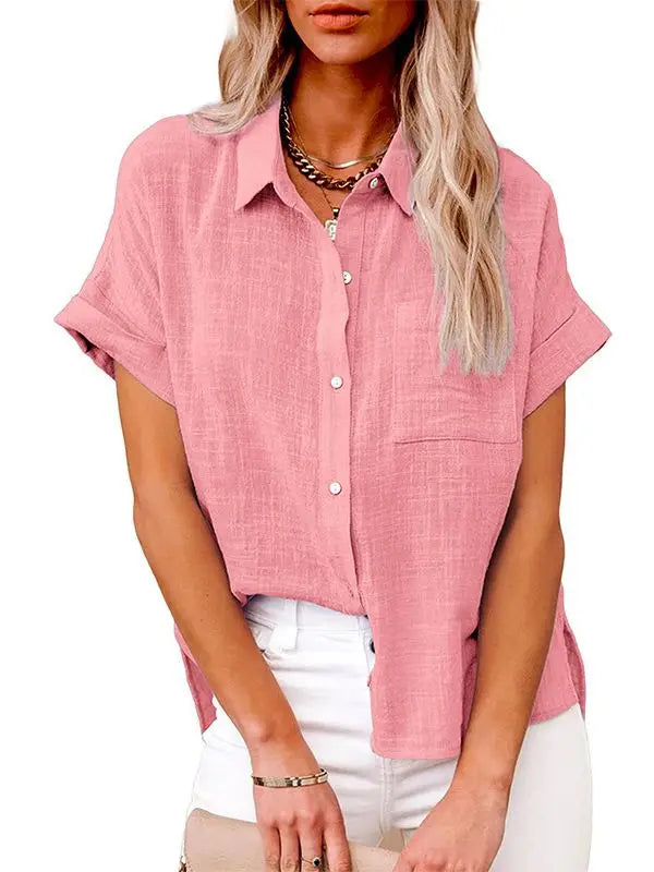 Women's Oversized Linen Blouse — Short Sleeve