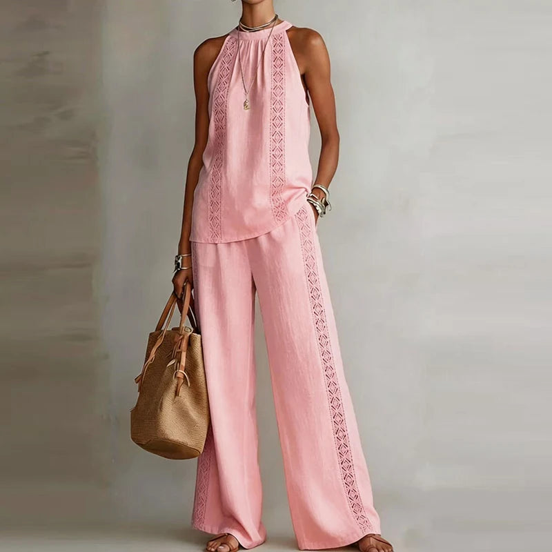 Women's Jacquard Vest & Wide Leg Pant Set