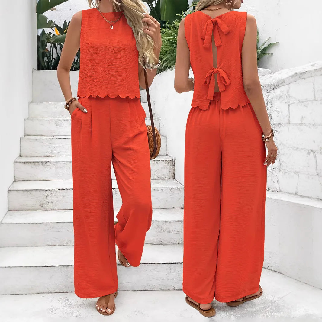 Women's Lace-Up Tank & Wide Leg Pant Set — Two-Piece