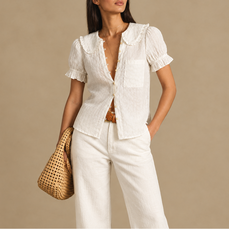 Women's Puff Sleeve Blouse — Peter Pan Collar