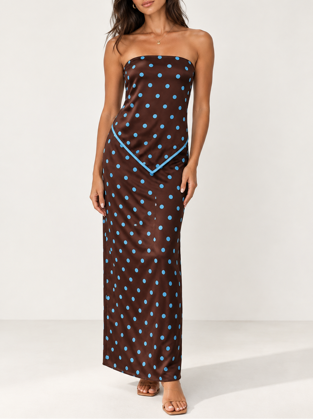 Women's Satin Polka Dot Tube Top & Maxi Skirt Set